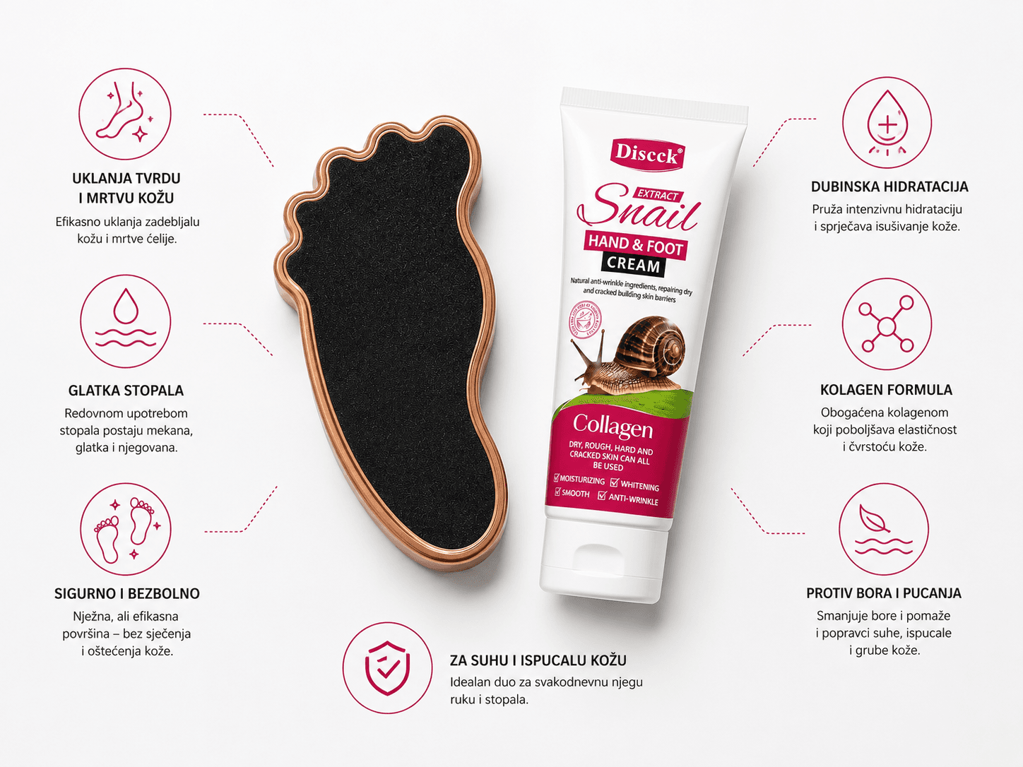 Diseck Snail Collagen krema za ruke i stopala – SET (+ GRATIS alat za struganje pete) 2