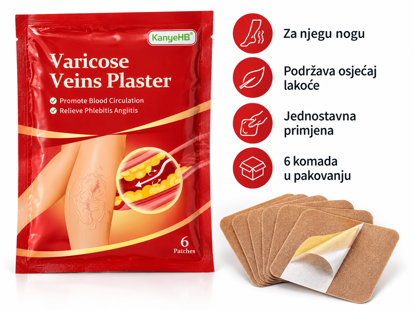Varicose Veins Flasteri za Njegu Vena – 6 komada 2