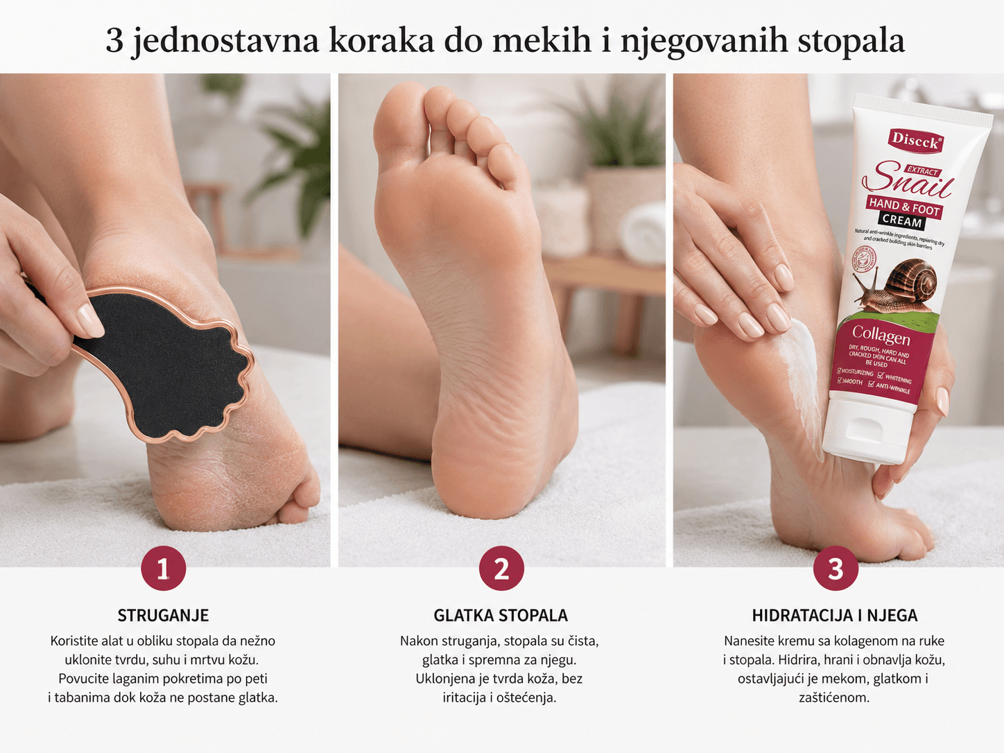 Diseck Snail Collagen krema za ruke i stopala – SET (+ GRATIS alat za struganje pete) 3